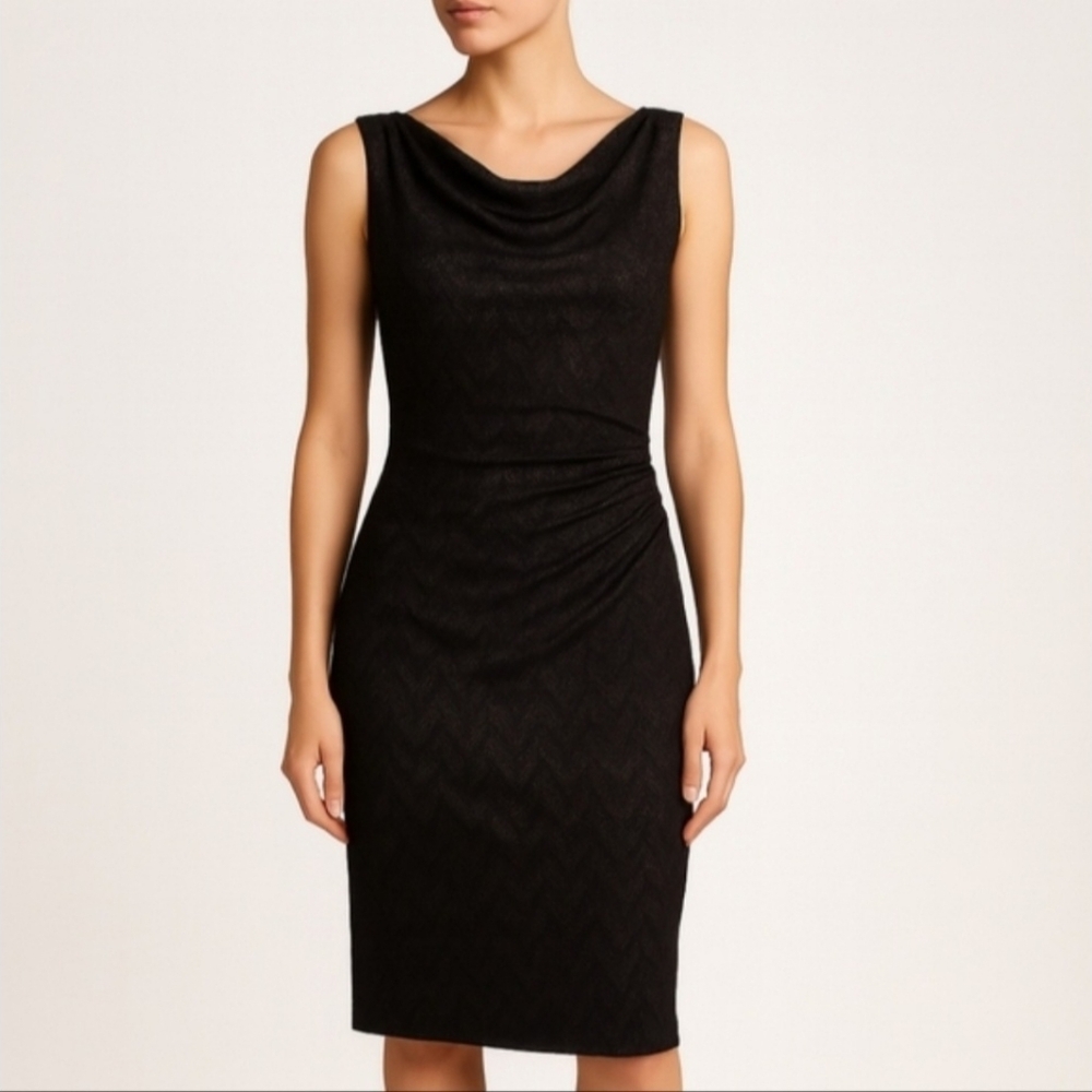 David Meister Metallic Ruched Midi Sheath Dress Size 8